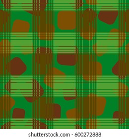 Seamless pattern. Chaotic background of rounded squares. Checkered foreground. Fashionable drawing. Children's textiles. Grunge style. Flat.