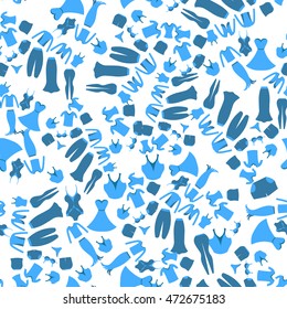 seamless pattern with a chaotic blue clothing female vector illustration