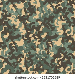 Seamless pattern with chaotic design for camouflage fabric. Version 2. Summer, off-season. Vector illustration
