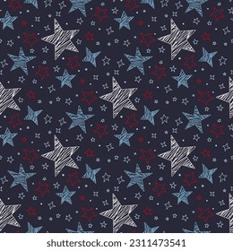 seamless pattern with chaotic doodle stars on dark background 