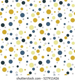 Seamless pattern with chaotic dots and stars. Vector hipster background.