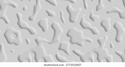 Seamless pattern, chaotic embossed spots 3D stylization, gray background, vector design