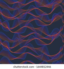 Seamless pattern of chaotic geometric lines with different colors flat vector illustration on dark background