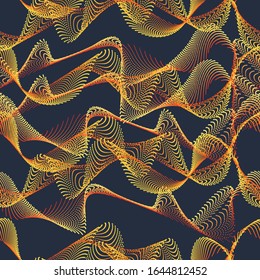 Seamless pattern of chaotic geometric lines with different colors flat vector illustration on dark background