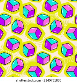 Seamless pattern with chaotic hand drawn 3d cubes