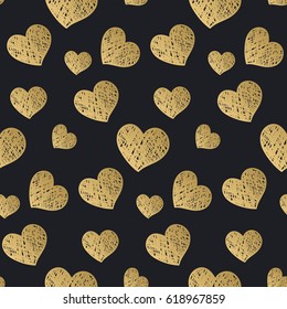 Seamless pattern with chaotic hearts. Shaded shapes are arranged in random order. Romantic background. It can be used for wallpaper, textiles, tiles, wrapping, card, cover. Vector illustration, eps10