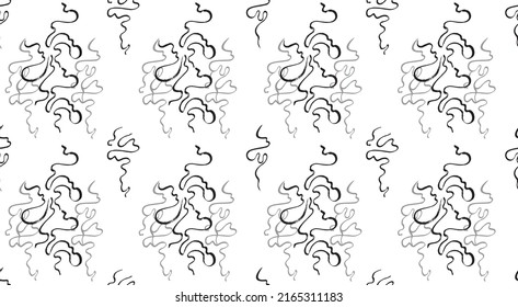 Seamless pattern of chaotic lines hand drawn with dry brush. It's drawing of unexciting language and fantastic letters