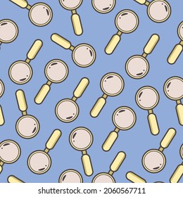Seamless pattern with chaotic loupes on blue background. Eps 10. Searching concept pattern. Vector illustration