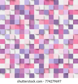 Seamless pattern with chaotic mosaic of voluminous colorful squares