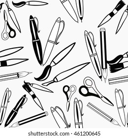 seamless pattern chaotic office supplies for the school vector illustration