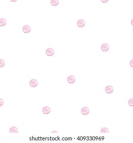 Seamless Pattern with Chaotic Polka Dot on White. Watercolor Hand Drawn Pink Dots. Vector Illustration.