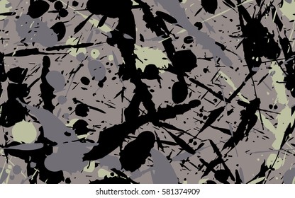Seamless pattern. Chaotic spray. Random paint. Fashion camouflage. Grunge. Flat.
