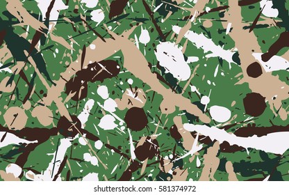 Seamless pattern. Chaotic spray. Random paint. Fashion camouflage. Grunge. Flat.