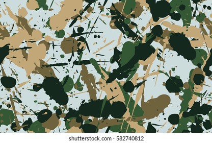 Seamless pattern. Chaotic spray. Random paint. Fashion camouflage. Grunge. Flat.