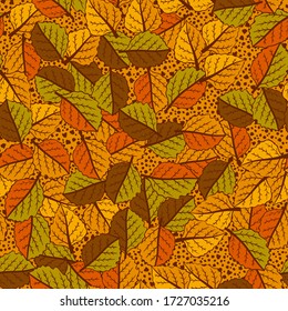 Seamless pattern. Chaotic texture of autumn leaves.