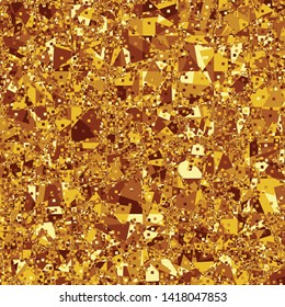 Seamless pattern. Chaotic texture composed of large triangles and small squares. Golden shades.