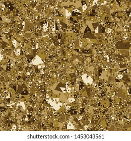 Seamless pattern. Chaotic texture composed of large triangles and small squares. Golden shades.