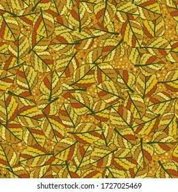 Seamless pattern. Chaotic texture from variegated autumn leaves.