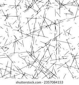 Seamless pattern of chaotic thin hand-drawn strokes with uneven endings. Monochrome. Transparent background. Vector.