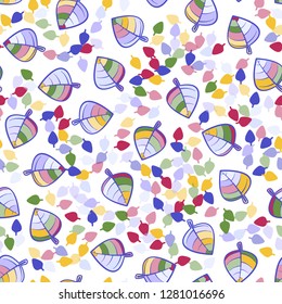 Seamless pattern. Chaotically arranged colored leaves. Colors of the spring landscape.