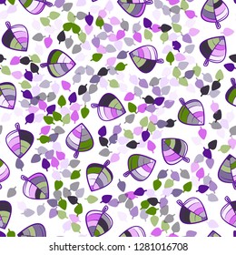 Seamless pattern. Chaotically arranged colored leaves. Colors of the spring landscape.