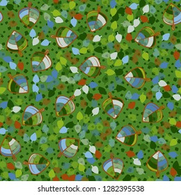 Seamless pattern. Chaotically arranged colored leaves. Colors of the spring landscape.
Background texture consists of chaos spots. Just for editing.