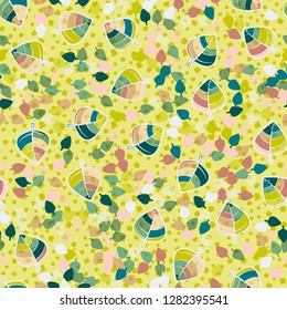 Seamless pattern. Chaotically arranged colored leaves. Colors of the spring landscape.
Background texture consists of chaos spots. Just for editing.