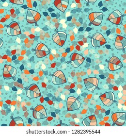 Seamless pattern. Chaotically arranged colored leaves. Colors of the spring landscape.
Background texture consists of chaos spots. Just for editing.