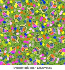 Seamless pattern. Chaotically arranged colored leaves. Colors of the spring landscape.
Background texture consists of chaos spots. Just for editing.