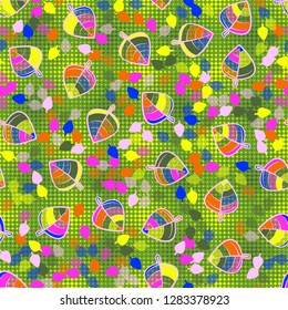 Seamless pattern. Chaotically arranged colored leaves. Colors of the spring landscape.
Background consisting of many small rhombuses. Just for editing.