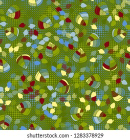 Seamless pattern. Chaotically arranged colored leaves. Colors of the spring landscape.
Background consisting of many small rhombuses. Just for editing.