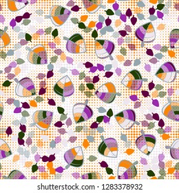 Seamless pattern. Chaotically arranged colored leaves. Colors of the spring landscape.
Background consisting of many small rhombuses. Just for editing.