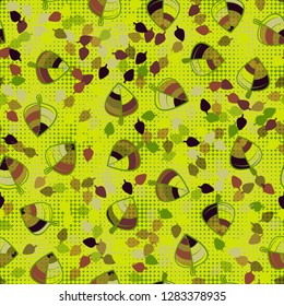 Seamless pattern. Chaotically arranged colored leaves. Colors of the spring landscape.
Background consisting of many small rhombuses. Just for editing.