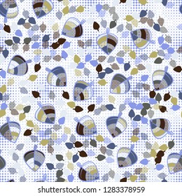 Seamless pattern. Chaotically arranged colored leaves. Colors of the spring landscape.
Background consisting of many small rhombuses. Just for editing.