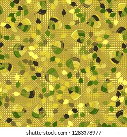 Seamless pattern. Chaotically arranged colored leaves. Colors of the spring landscape.
Background consisting of many small rhombuses. Just for editing.