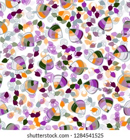 Seamless pattern. Chaotically arranged colored leaves. Colors of the spring landscape.
Background consisting of different abstract shapes. Just for editing.