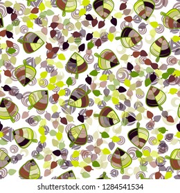 Seamless pattern. Chaotically arranged colored leaves. Colors of the spring landscape.
Background consisting of different abstract shapes. Just for editing.