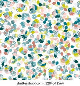 Seamless pattern. Chaotically arranged colored leaves. Colors of the spring landscape.
Background consisting of different abstract shapes. Just for editing.