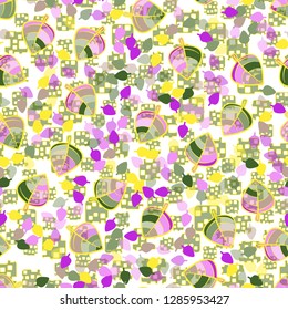 Seamless pattern. Chaotically arranged colored leaves. Colors of the spring landscape.
Background consisting of perforated elements. Just for editing.