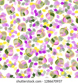 Seamless pattern. Chaotically arranged colored leaves. Colors of the spring landscape.
Background consisting of stained zigzag spots. Easy to edit.