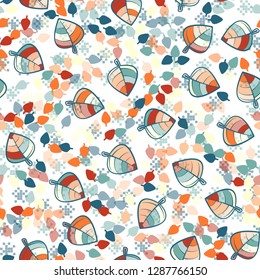 Seamless pattern. Chaotically arranged colored leaves. Colors of the spring landscape.
Background consisting of groups of squares. Easy to edit.