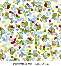 Seamless pattern. Chaotically arranged colored leaves. Colors of the spring landscape.
Background consisting of groups of squares. Easy to edit.