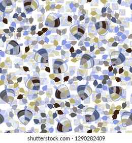 Seamless pattern. Chaotically arranged colored leaves. Colors of the spring landscape.
The background consists of squares separated by a pentagram. Easy to edit.