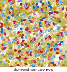 Seamless pattern. Chaotically arranged colored leaves. Colors of the spring landscape
The background consists of whirlwinds with bubbles. Easy to edit.