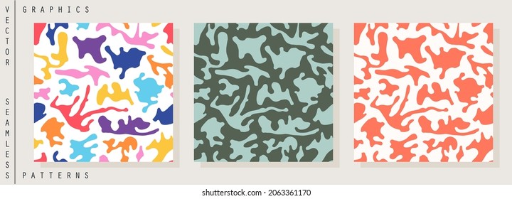 Seamless pattern. Chaotically located abstract organic shapes. Texture design inspired by Matisse graphics. Colorful randome flowing forms. Vector template