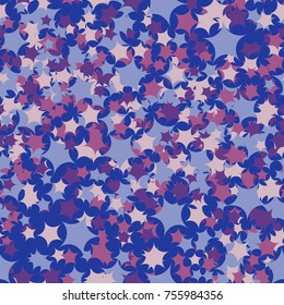 Seamless pattern. Chaotically located five-beam stars. Fashionable camouflage. Suitable for wallpapers, fabrics, 3D graphics and games.
