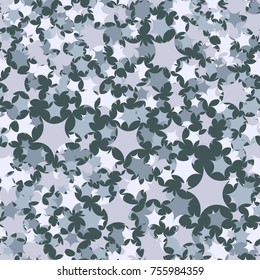 Seamless pattern. Chaotically located five-beam stars. Fashionable camouflage. Suitable for wallpapers, fabrics, 3D graphics and games.