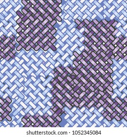 Seamless pattern of chaotically scattered wicker square mats.
Multicolored. Camouflage.