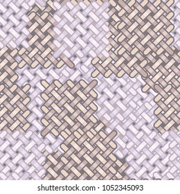 Seamless pattern of chaotically scattered wicker square mats.
Multicolored. Camouflage.