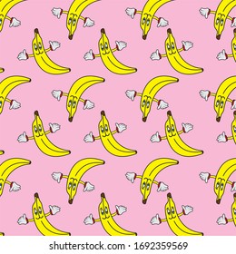 Seamless pattern with character banana vector illustration
